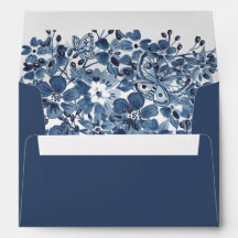Blue White Watercolor Floral Custom Lined Wedding
