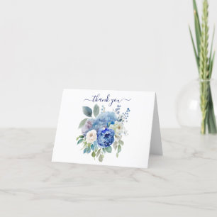 Blue White Watercolor Floral Flowers Greenery Thank You Card