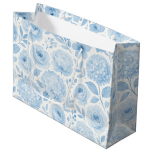 Blue White Watercolor Floral Pattern Large Gift Bag
