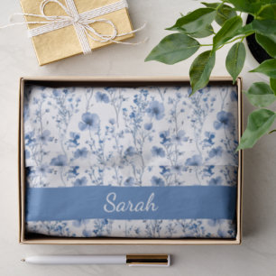 Blue White Watercolor Floral Wildflower Name Tissue Paper