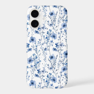 Blue White Watercolor Floral Wildflower Pattern
