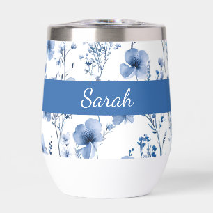 Blue White Watercolor Floral Wildflowers Name