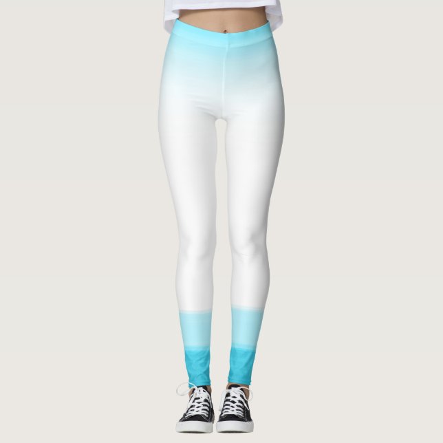 Blue & White Watercolor Look Chic Lounge Gym Leggings (Front)