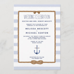 Blue & White Watercolor Nautical Knot Wedding Invitation