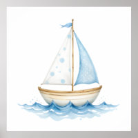 Blue & White Watercolor Sailboat – Nautical Baby R