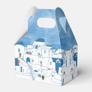 Blue & White Watercolor Santorini Greece Favour Box