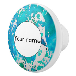 Blue white watercolor splashes ceramic knob