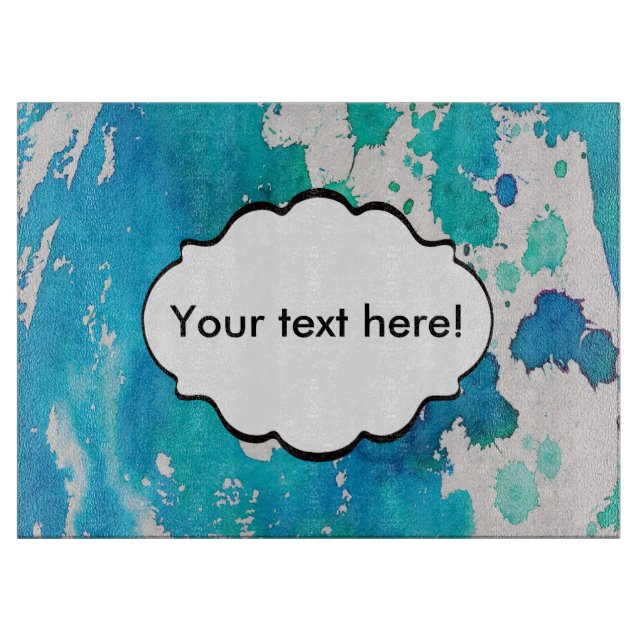 Blue white watercolor splashes cutting board (Front)