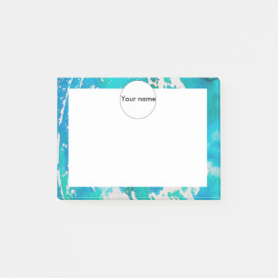 Blue white watercolor splashes post-it notes