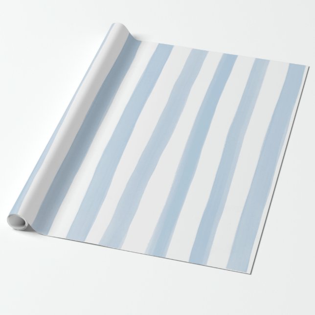 Blue & White Watercolor Stripes Pattern Wrapping Paper (Unrolled)
