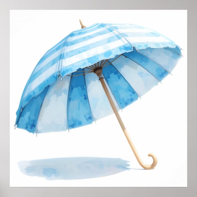 Blue & White Watercolor Umbrella – Ocean Nursery  Poster (Front)