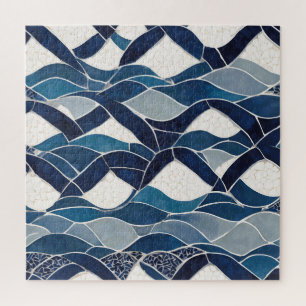 Blue White Wave Pattern 01 Jigsaw Puzzle