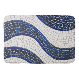 Blue White Wave Pattern 04 Bath Mat