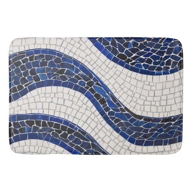 Blue White Wave Pattern 04 Bath Mat (Front)
