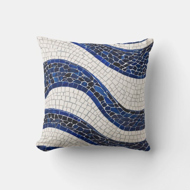 Blue White Wave Pattern 04 Cushion (Front)