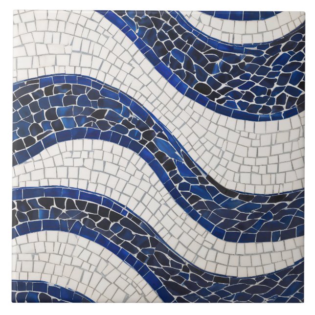 Blue White Wave Pattern 04 Tile (Front)