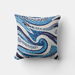 Blue White Wave Pattern 05 Cushion