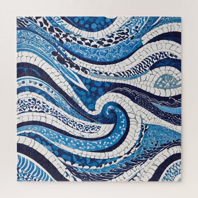 Blue White Wave Pattern 05 Jigsaw Puzzle (Vertical)