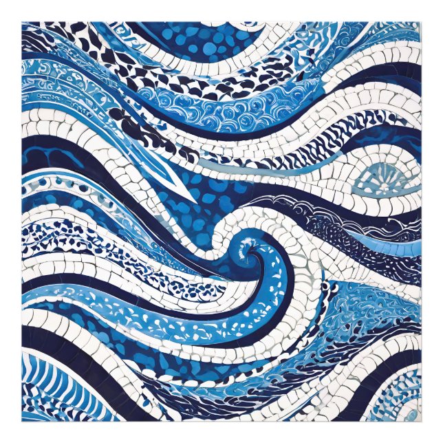 Blue White Wave Pattern 05 Photo Print (Front)