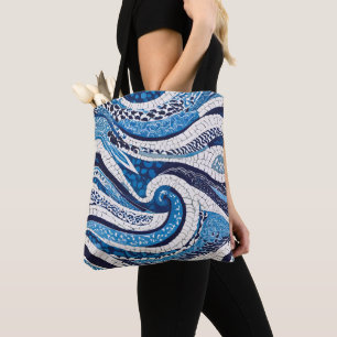 Blue White Wave Pattern 05 Tote Bag