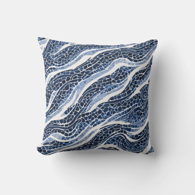 Blue White Wave Pattern 15 Cushion (Front)