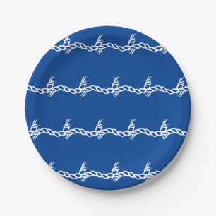 Blue white waves nautical rope party paper plate