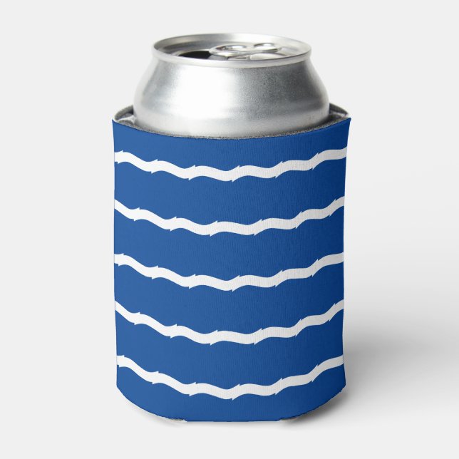 Blue white waves stripes nautical pattern can cooler (Can Front)