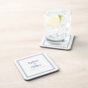 Blue White Wedding Modern Minimalist Newlywed Coaster