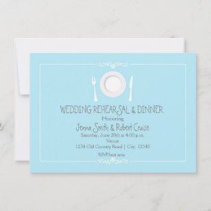 Blue & White Wedding Rehearsal Dinner Invitation