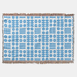 Blue, White Welsh Tapestry Pattern Throw Blanket