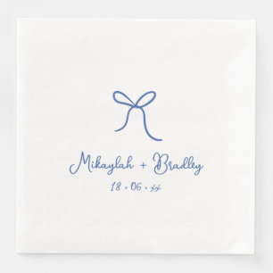 Blue & White Whimsical Bow Personalised Wedding Napkin
