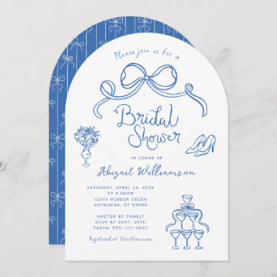 Blue White Whimsical Hand Drawn Bridal Shower Invitation