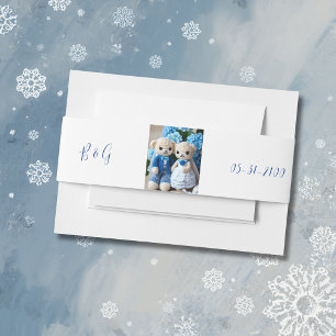 blue & white whimsical wedding figurine invitation belly band
