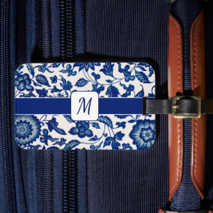 Blue White Wildflower French Country Custom Name Luggage Tag