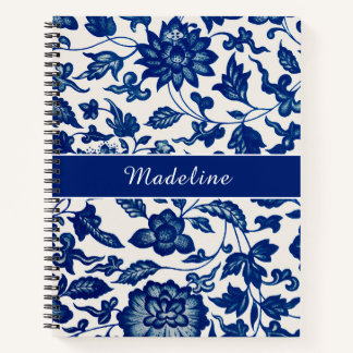 Blue White Wildflower French Country Custom Spiral Notebook