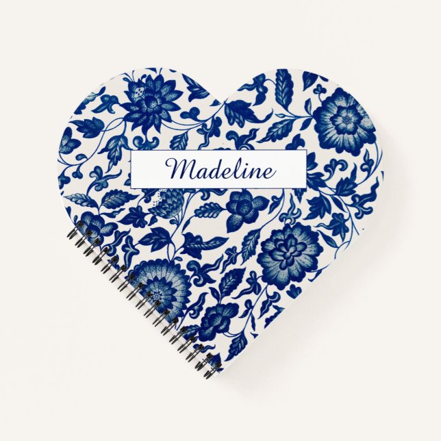 Blue White Wildflower French Country Custom Spiral Notebook (Front)