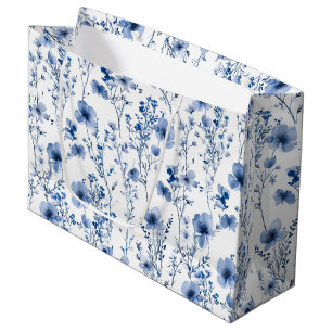 Blue White Wildflower Watercolor Floral Large Gift Bag