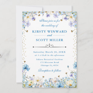 Blue White Wildflowers Forget Me Nots Wedding Invitation