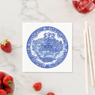 Blue White Willow Rabbit Classic Whimsical Napkins