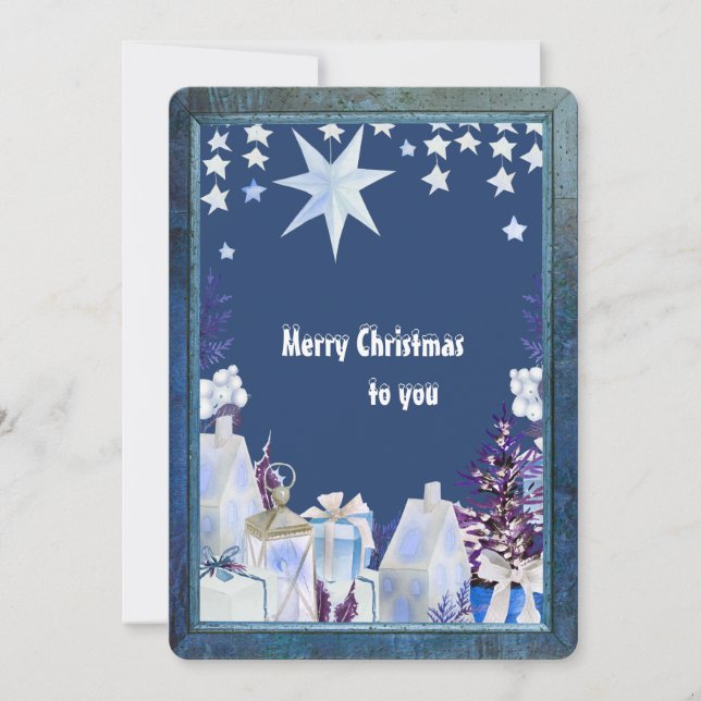 blue white winter holiday greeting card (Front)