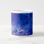 Blue White Winter Holiday Pine Large Coffee Mug<br><div class="desc">Winter holiday art with an elegant pattern of pine boughs and pinecones in blue and white on a background of deep blues and violets.  Click Customise It to add your name or message,  upload a photo,  even save your design for later.</div>