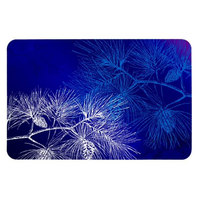 Blue White Winter Holiday Pine Magnet (Horizontal)
