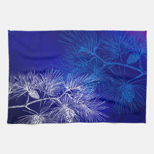 Blue White Winter Holiday Pine Tea Towel