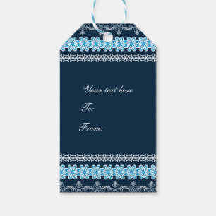 Blue & White Winter Lace Elegant Holiday Party Gift Tags