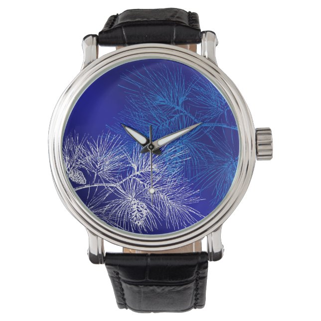 Blue White Winter Pine Watch (Front)