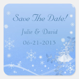 Blue & White Winter Save The Date Wedding Square Sticker