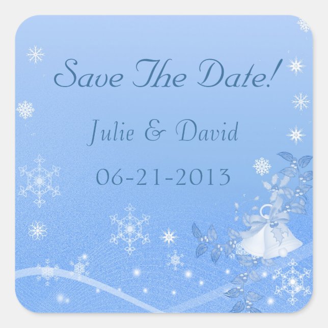 Blue & White Winter Save The Date Wedding Square Sticker (Front)