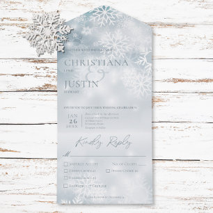 Blue & White Winter Snow Modern Three Dinner All In One Invitation