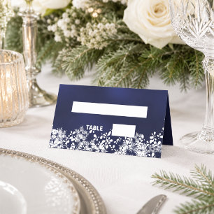 Blue white winter snow place card