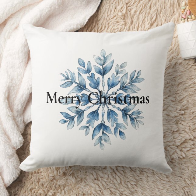 Blue White Winter Snowflake Christmas Cushion (Blanket)